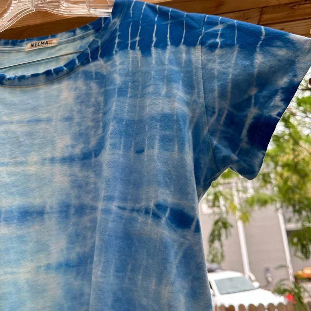 Neema Blue White Tie Dye Short Sleeve T Shirt Cropped Large - Picture 3 of 15